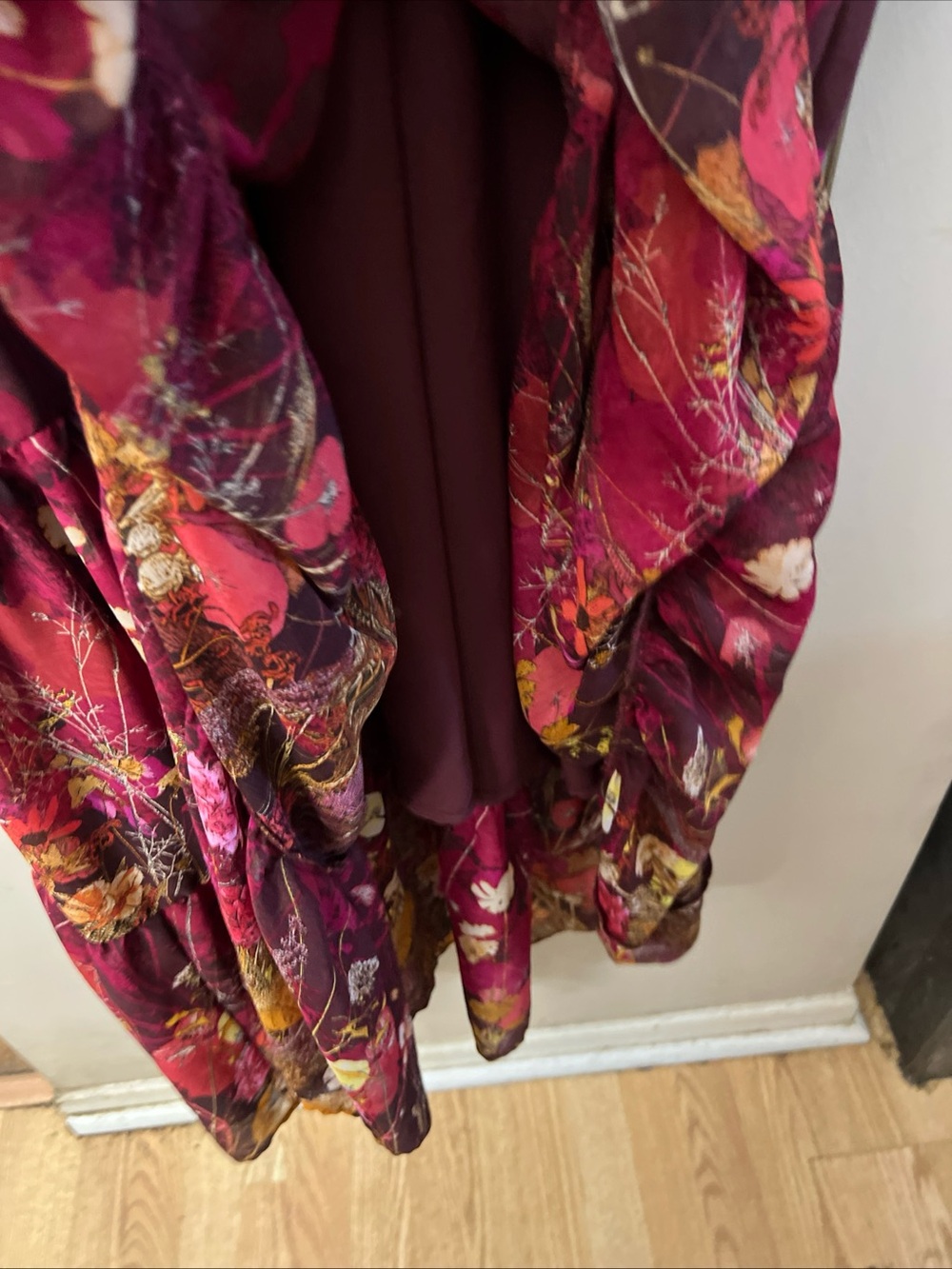 Arna York Dress Women 16 Burgundy Floral Lined Date Church Peasant Hippie tiered - Picture 9 of 14